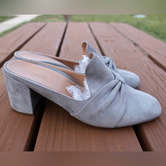 Women's Vionic Plaza Presley Heeled Mules Grey Suede Sz 8 - Picture 3 of 8